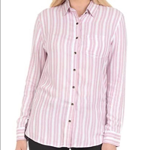 JACHS Girlfriend Tops - JACHS Girlfriend Womens Striped Button Down Shirt
